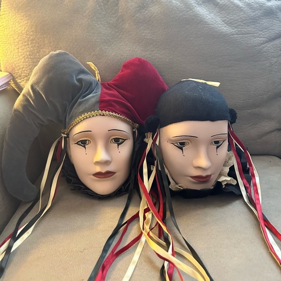 Vintage Venetian Porcelain Jester Face Mardi Gras Heads Decor HandPainted - Picture 8 of 8